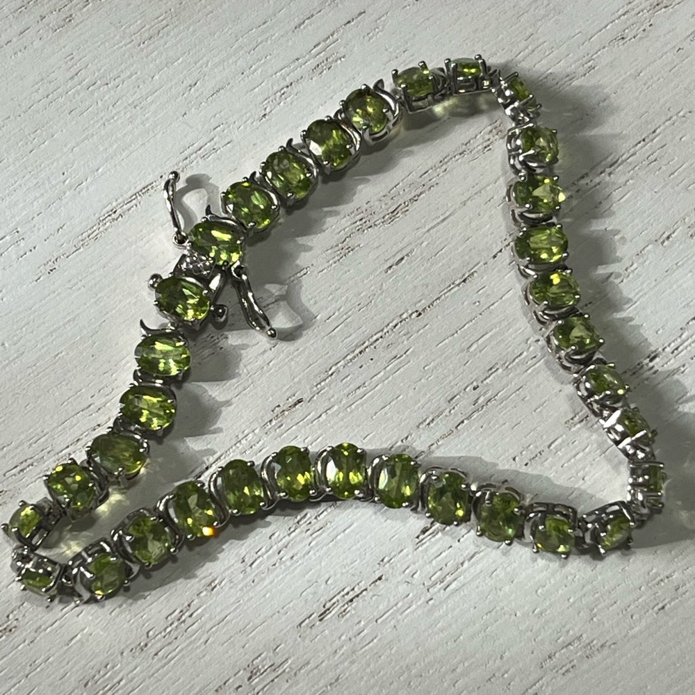 Natural Peridot Bracelet, 925 Sterling Silver Bracelet, Tennis, Birthstone.